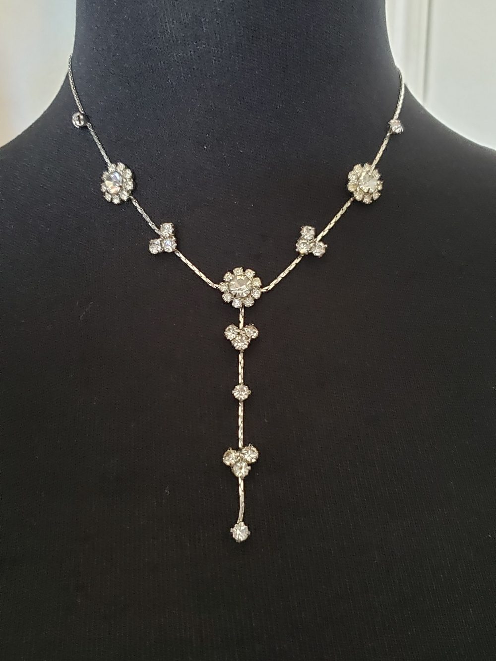 Source Unknown Silver-Tone Crystal Floral Y Necklace